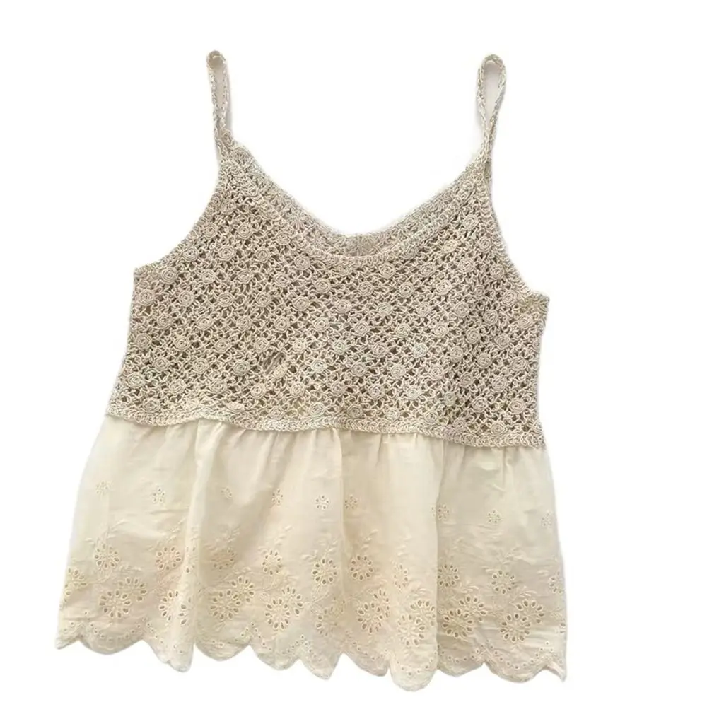 

Fashion Knit Hollow Crochet Tops Hollow Out Sexy Knit Tank Top Bohemian Ethnic Style Breathable Hollow Out Camisole Women