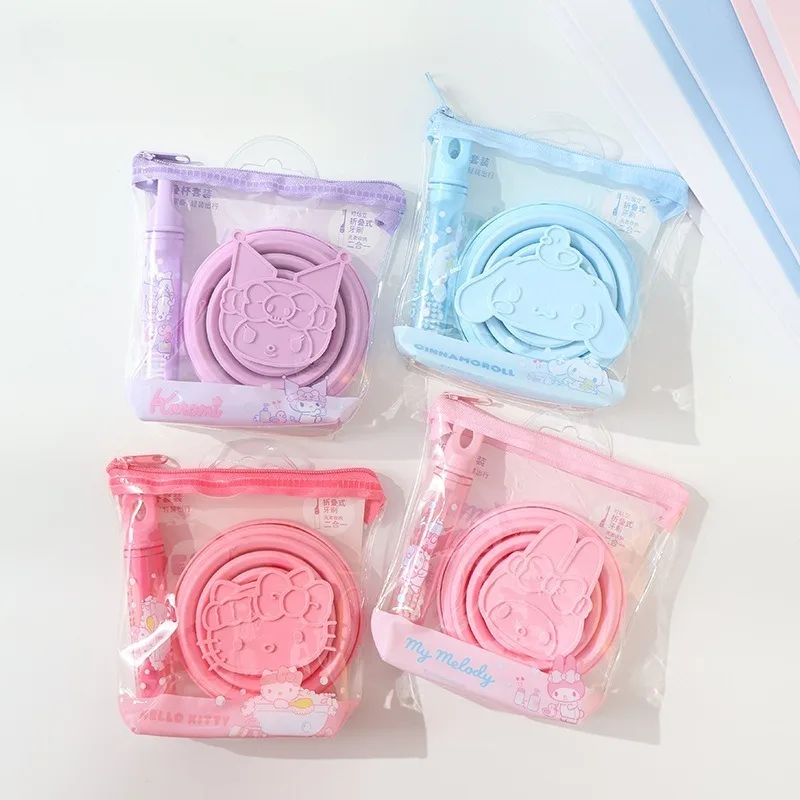 

Kawaii Hello Kitty складная чашка мультяшный набор чашек для полоскания рта дорожная портативная сумка для путешествий на открытом воздухе студенческие женские аксессуары сумка для хранения