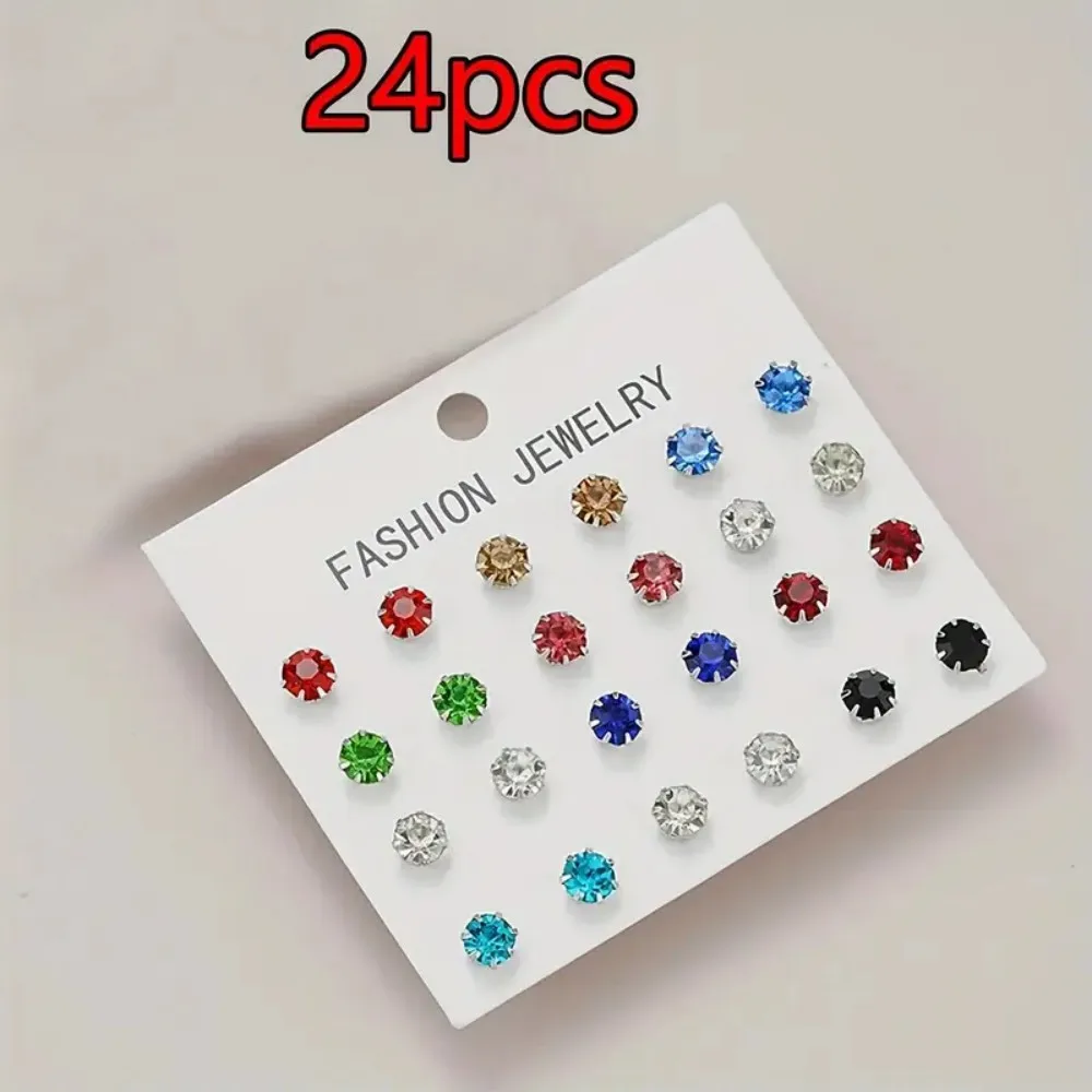 Elegant 24pcs Colorful Stud Earrings Set for Women & Men Stainless Steel Posts Alloy Perfect for Daily Wear Gift No Box Included