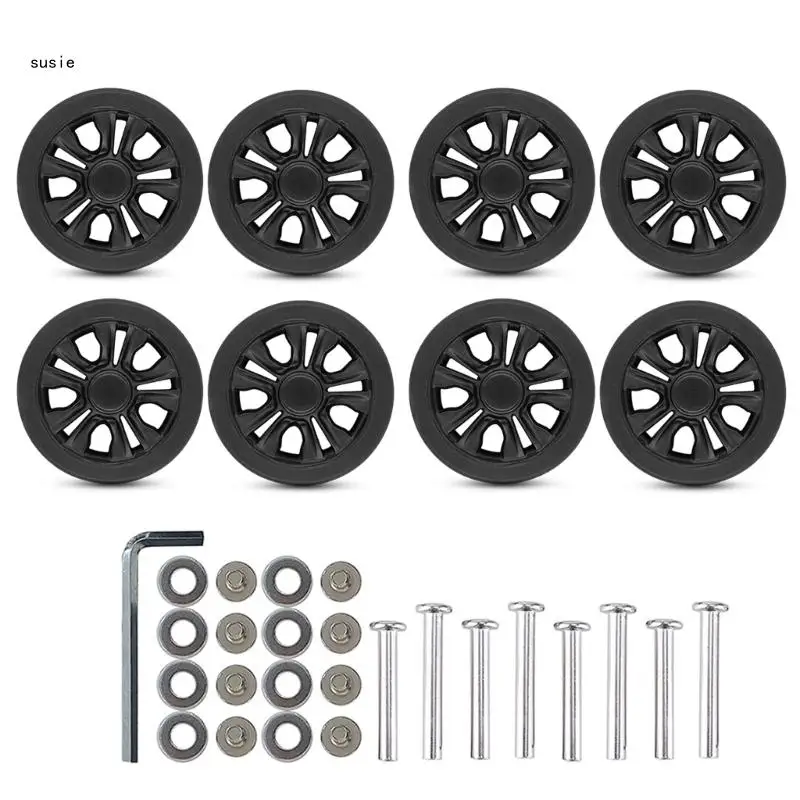 Suitcase Spinner Replacement Set of 8Pcs 55x11mm Rubber with 2 Size Axles