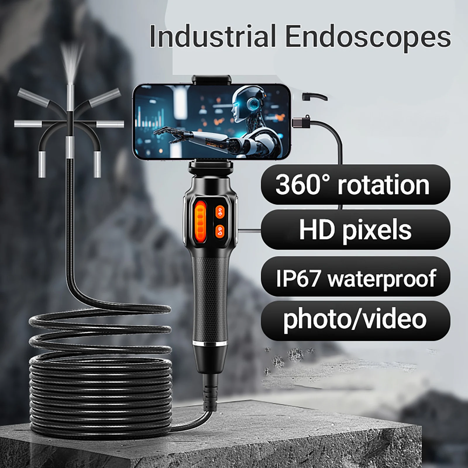 Endoscope Camera with Light 360°Rotation 1080P 6.2MM  HD Articulating Borescope Sewer Camera Tools Bore Scope for IOS Android