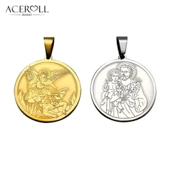 ACEROLL Stainless Steel Catholic Pendant Charms With Saint Michael and Saint Joseph Medal For Christian