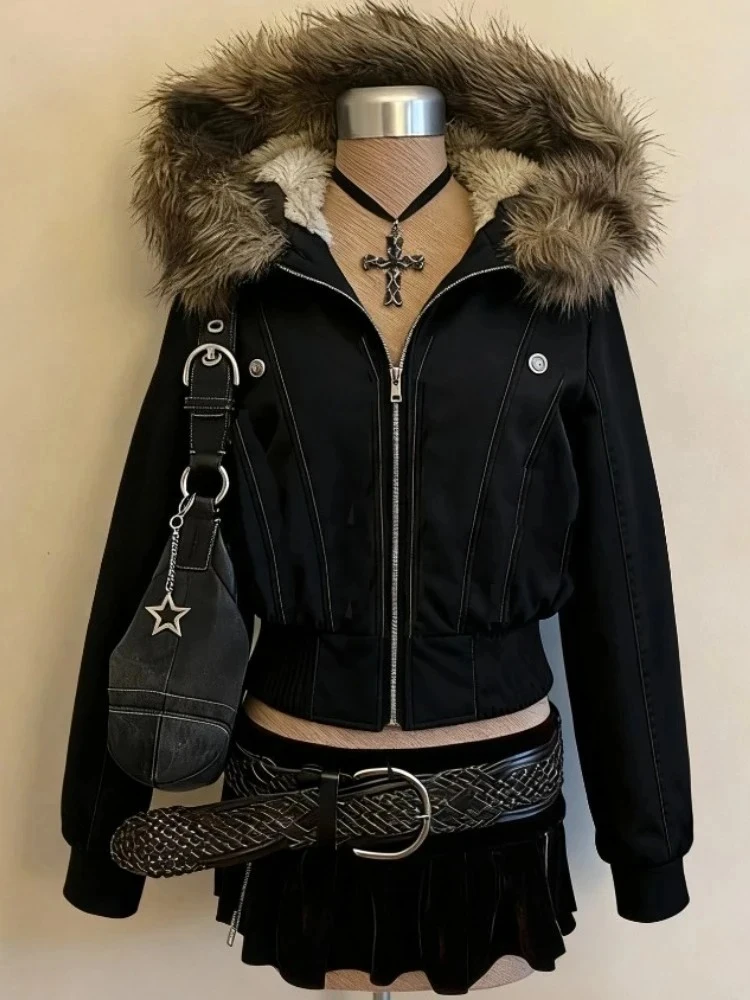 2026 Spring Warm Overcoats Women Outwear Casual Y2k American Vintage Faux Fur Wool Coat Ladies Korean Fashion Khaki Jackets Chic