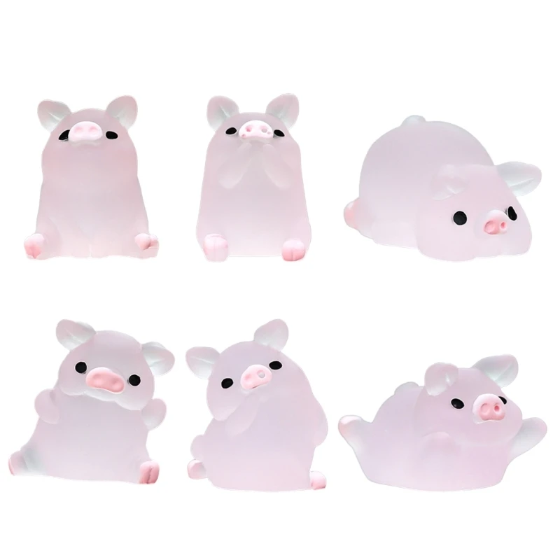 Mini Luminous Piggy Piggy Figures, Miniature Pig Figurines, Resin, Fairy Garden Ornament, 6Pcs