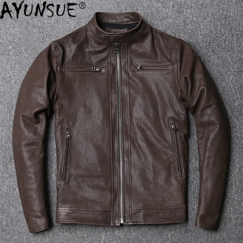 

AYUSNUE Genuine Leather Jacket Men Clothes 2020 Spring Autumn Vintage Sheepskin Coat Motorcycle Real Leather Jackets KJ4743