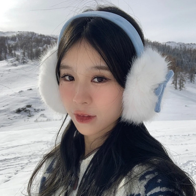 Soft Plush Bowknot Ear Muffs For Women Teens Girl Winter Warmth Cold Weather Accessories Ear Covers for Outdoor Activity