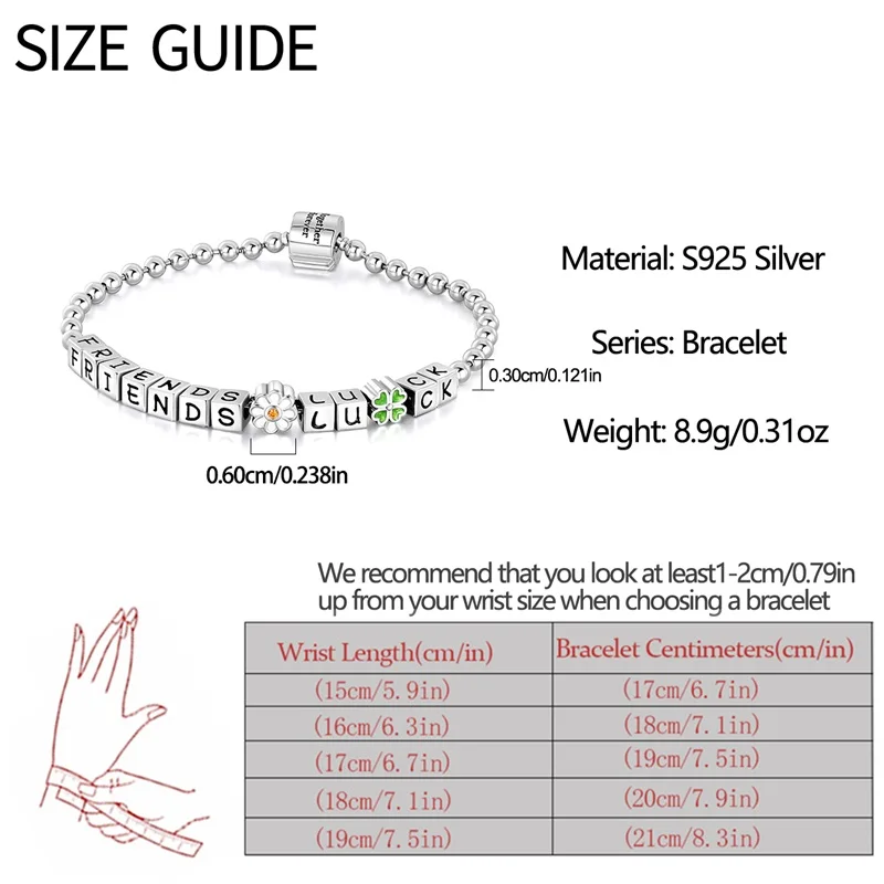 925 فضة التصميم الأصلي 17-20 سنتيمتر محظوظ صديق أربع أوراق البرسيم النساء سوار DIY بها بنفسك مجوهرات رائعة هدايا 2025 جديد في