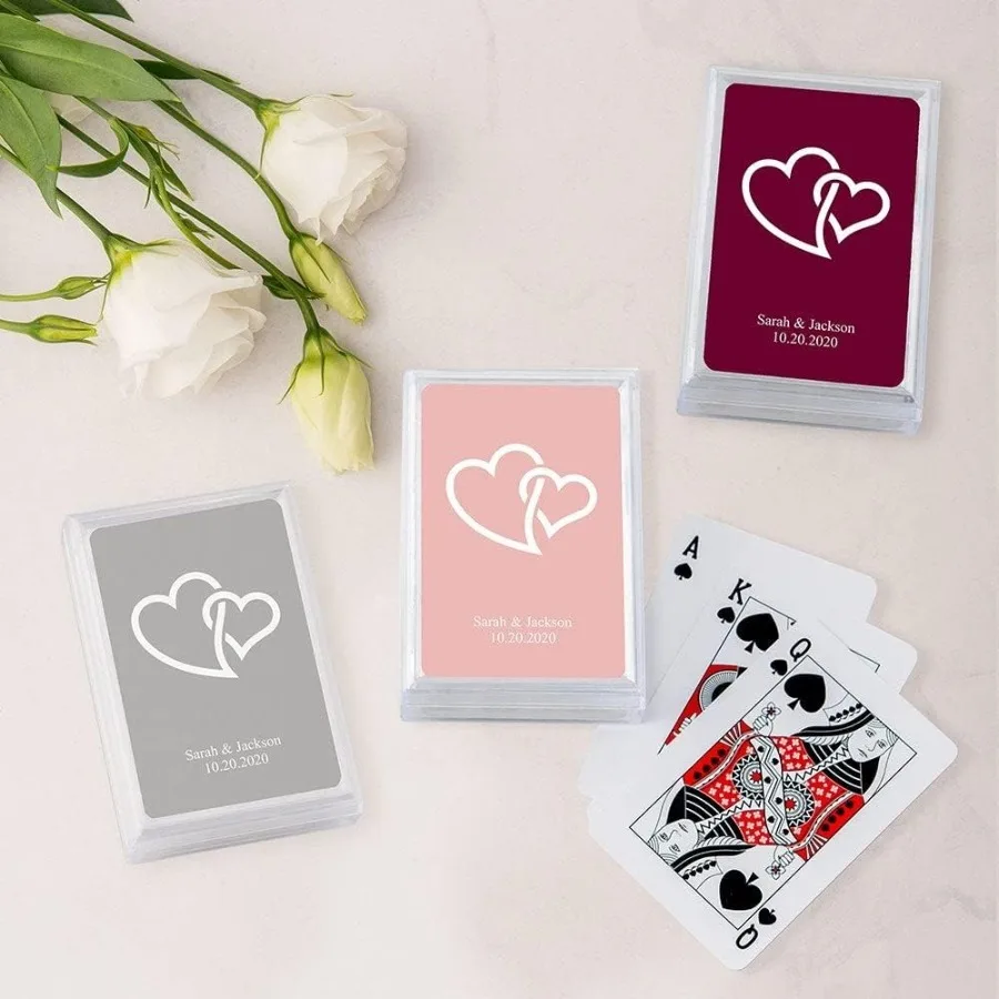 Favores de boda de naipes personalizados únicos con diseño de corazones dobles vinculados para ocasiones especiales Regalo personalizado perfecto para