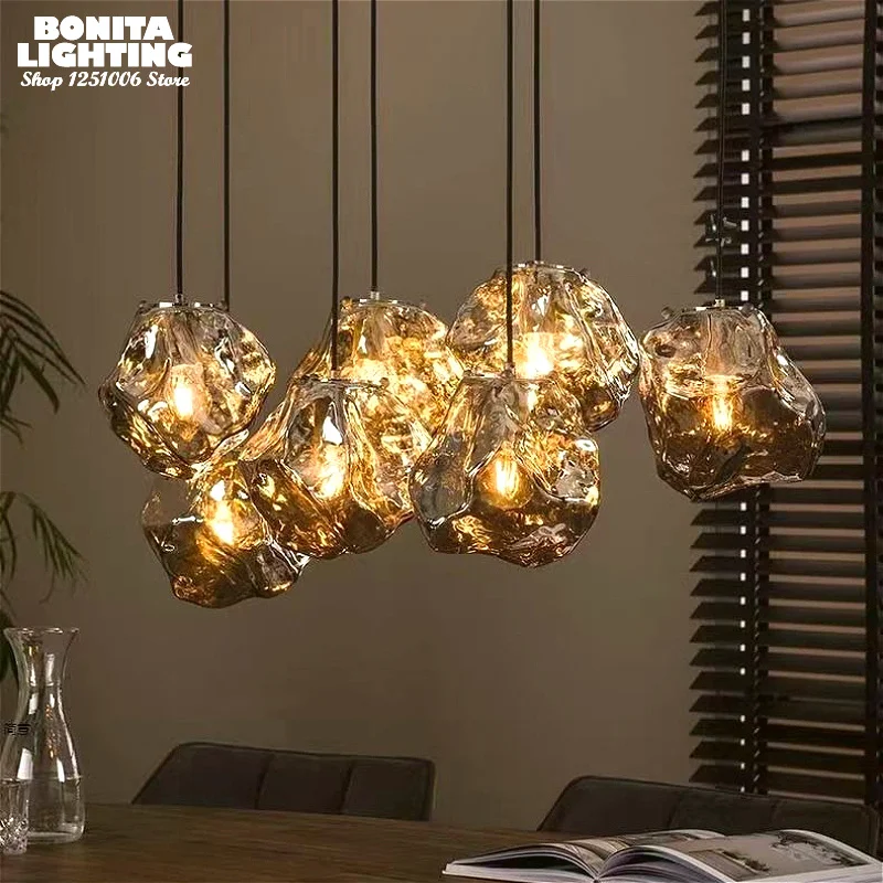 

Artistic Glass Pendant Light Designer Decor Hanging Lamp Modern Water Ripple Chandelier for Dining Room Bedroom TV Background