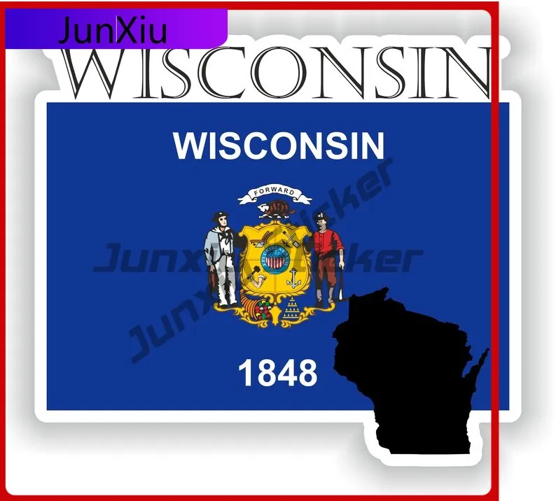 

Wisconsin Usa Flag Map Contour Emblem Decals Waterproof Cover Scratches X500 Motorcycle Stickers Custom Suv Bumper Decoration