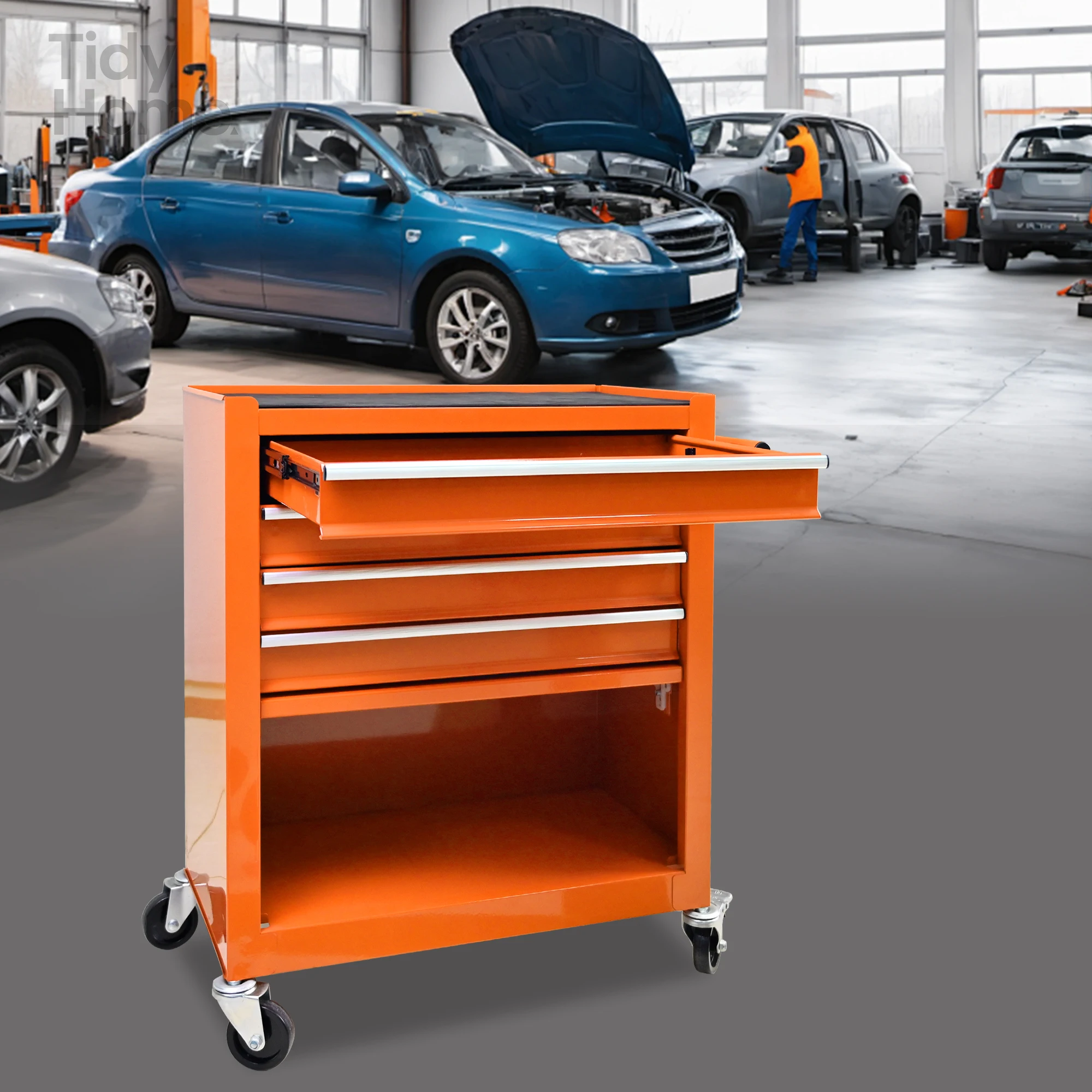 

4 DRAWERS MULTIFUNCTIONAL TOOL CART WITH WHEELS-ORANGE garage storage tool organizer box toolbox with wheels tool-box storage