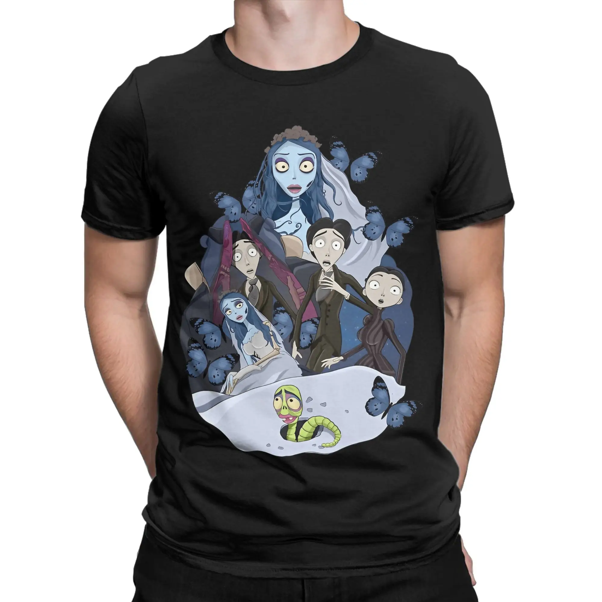 تيم بيرتونز جثة العروس الرجال تي شيرت الكرتون فيلم الجدة تيز قصيرة الأكمام س الرقبة تي شيرت القطن هدية فكرة الملابس
