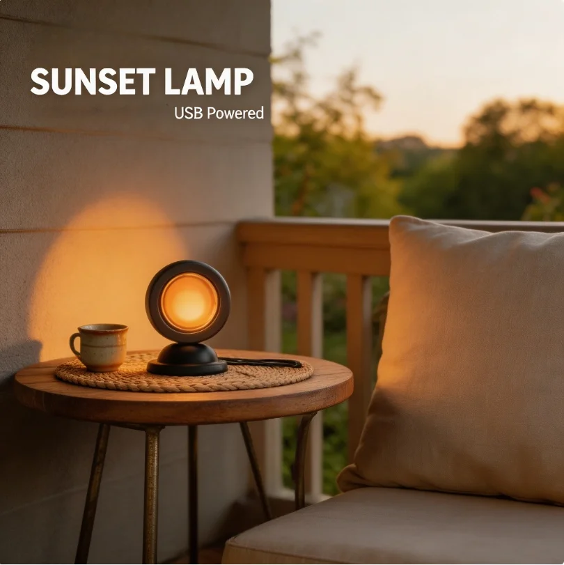 Mini Sunset Lamp Amber LED Projection Night Light USB Romantic Atmosphere Light Bedroom Decor Photography Background Wall Lamp