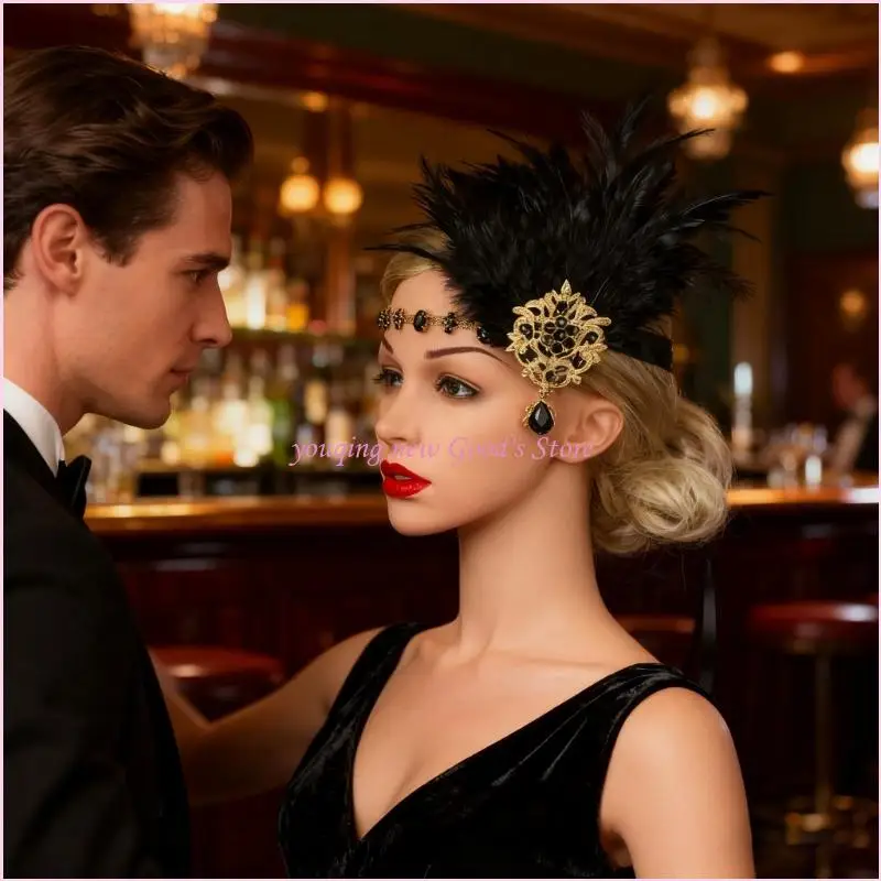 57QA 1920s Headpiece Flapper Headband,คริสตัล Hair Band Roaring 20s Gatsby Headpiece อุปกรณ์เสริมผมสำหรับของขวัญสตรี