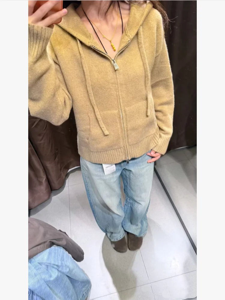 الحلو كسول Sle خمر فضفاض سترة مشغولة من الصوف هوديي المرأة الجديدة الخريف 2025 Faion لينة متوسطة النايلون عادية طويلة Sve