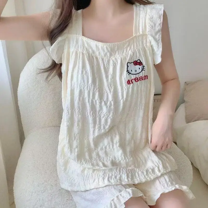 

Korean Trendy Teen Cartoon Strap Shorts Home Clothes Cute Girl Skin Friendly Soft Pajama Set Sweat Wicking Breathable Sweets