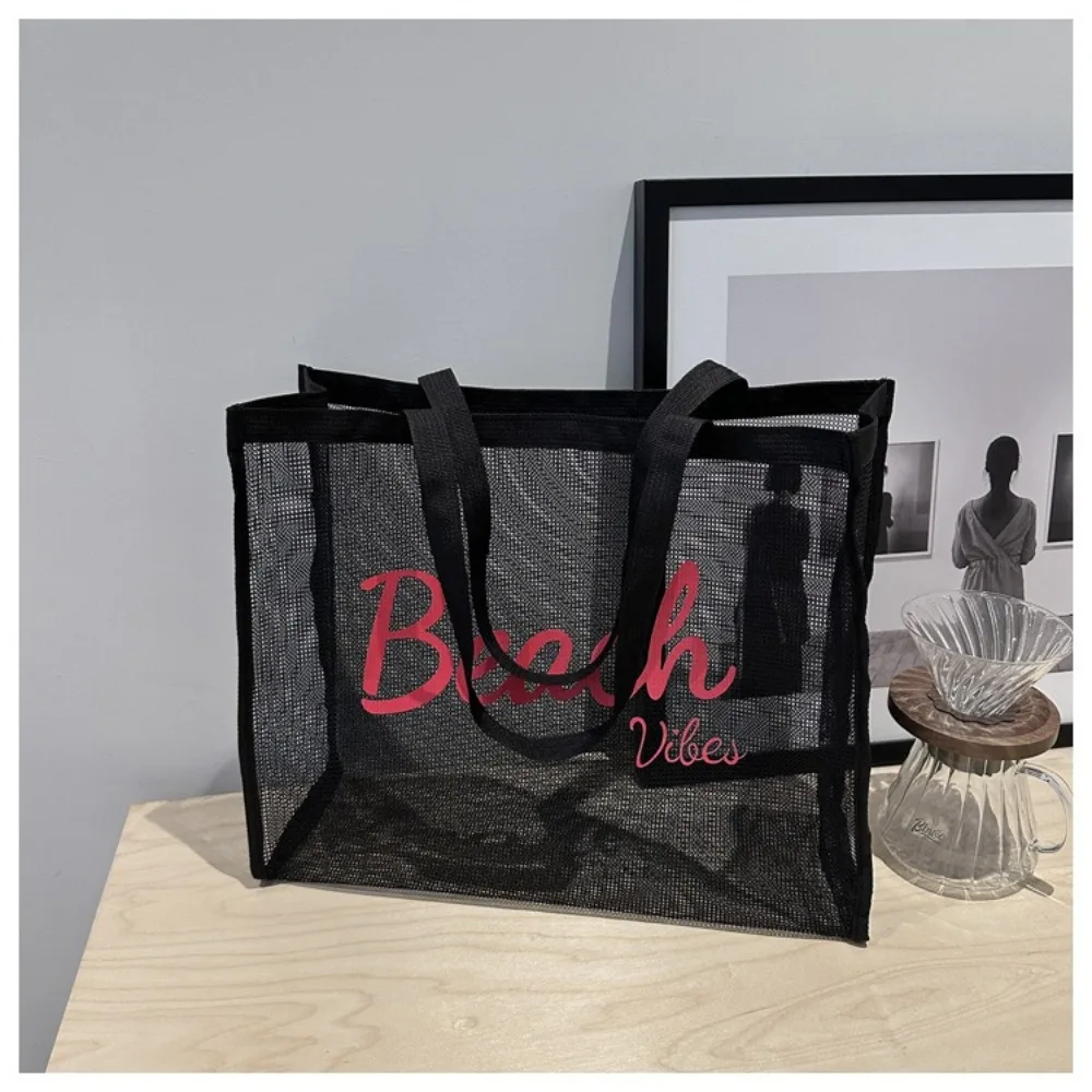 

Летняя сетчатая большая сумка ‌ Сумка для покупок большой емкости с буквенным принтом Легкая однотонная пляжная сумка для плавания