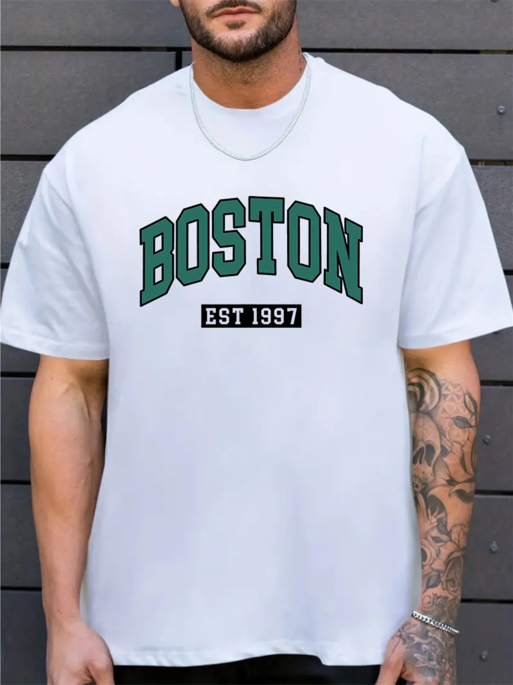 

Мужская футболка из чистого хлопка Boston Summer Casual с коротким рукавом, дышащая и удобная