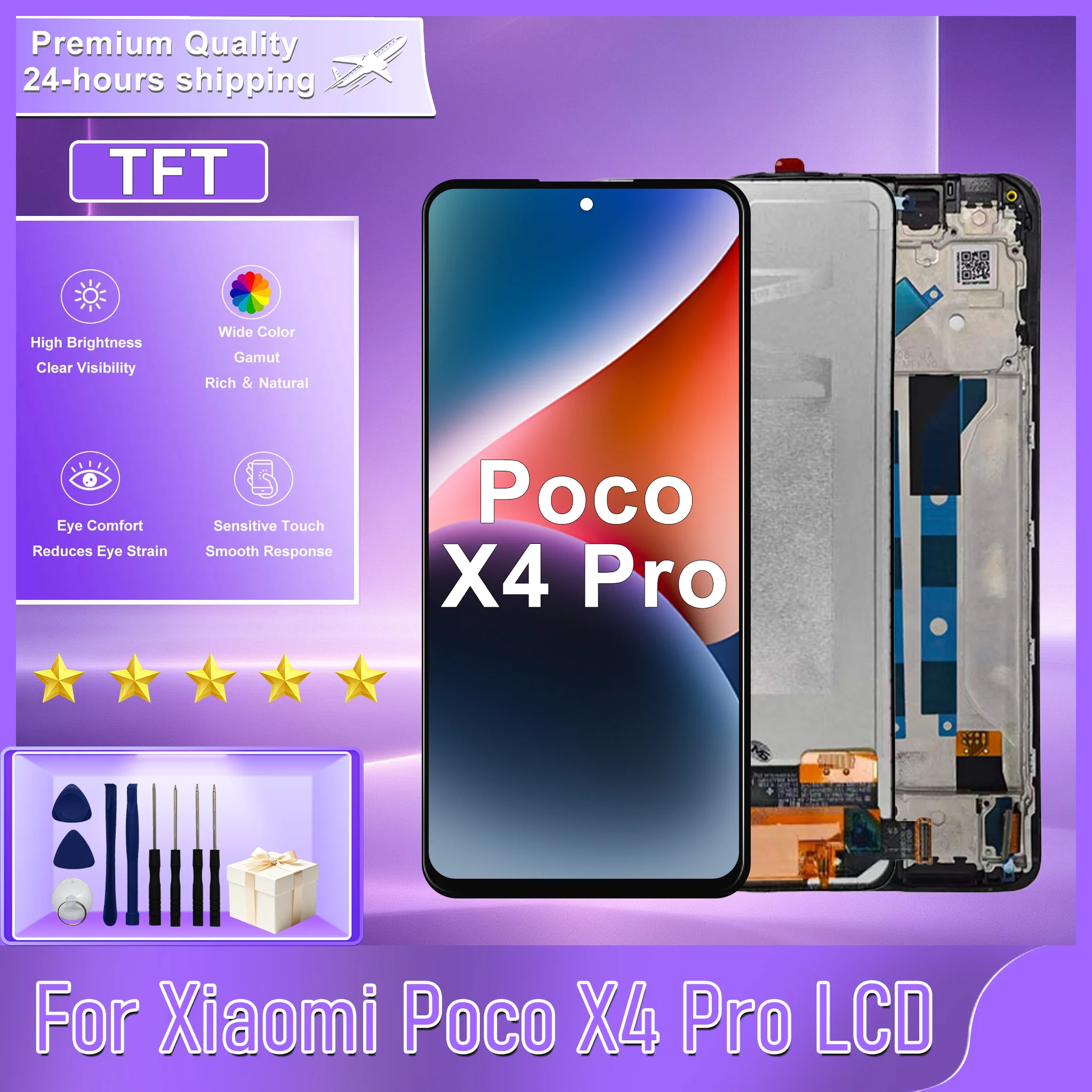 TFT Screen For Xiaomi Poco X4 Pro 5G Display 2201116PG Touch Screen Digitizer For Poco X4 Pro 5G LCD Assembly Replacememt Parts