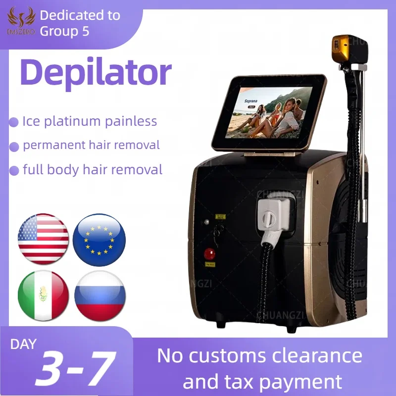 Hot Sale Alexandrit Hair Removal Machine Ice Platinum Painless Permanent Epilator and Skin Rejuvenation755 808 1064nm