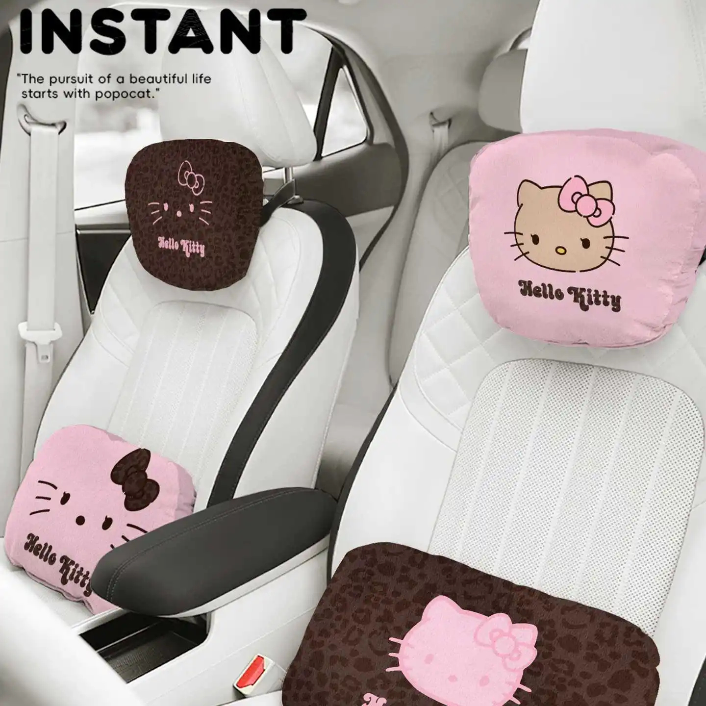 

Hello Kitty Car Headrest Pillow Winter Warm Plush Doll Neck & Lumbar Support Cushion Adjustable Car Seat Pillow Seat Belt Cover