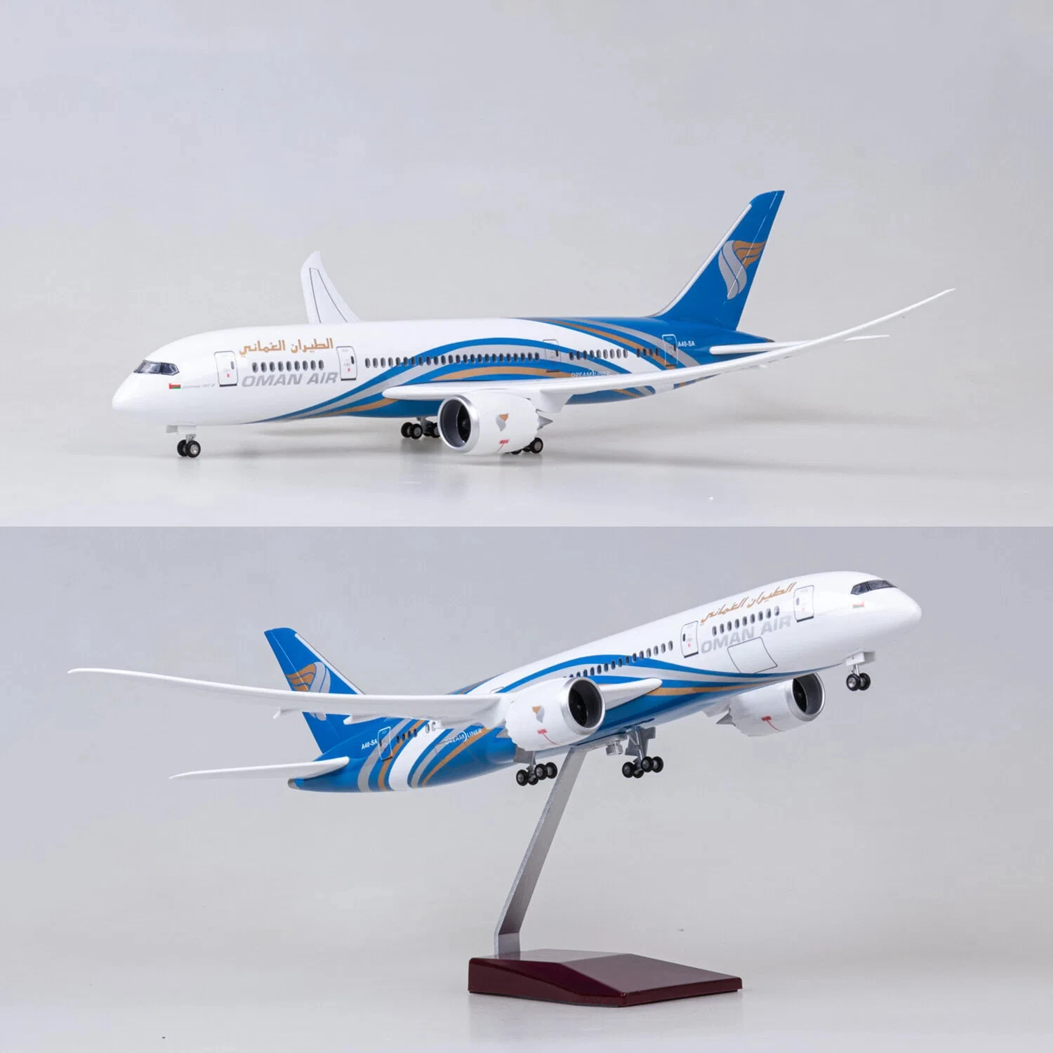 43cm 1/130 Scale Oman B787 Diecast Resin Airplane Model Kit With Landing Gear Wheel For Collection Display or Plane Toys