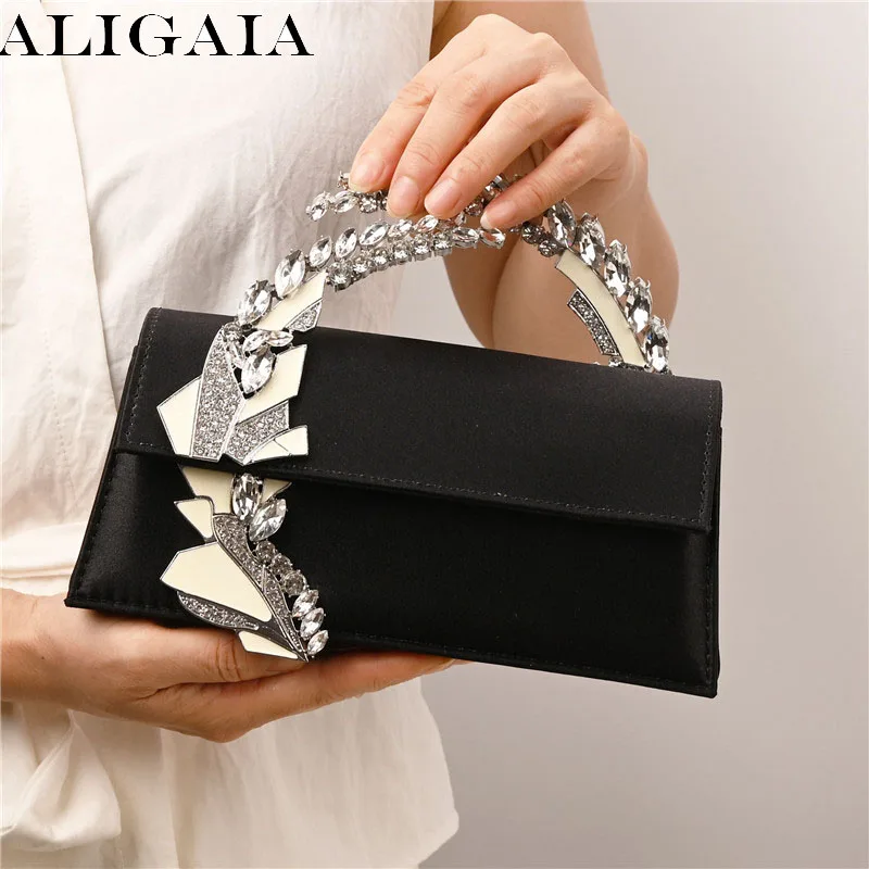 Aligaia New Diamond Evening Bags For Women Luxury Chain Shoulder Crossbody Bags Party Wedding Solid Elegant Clutch