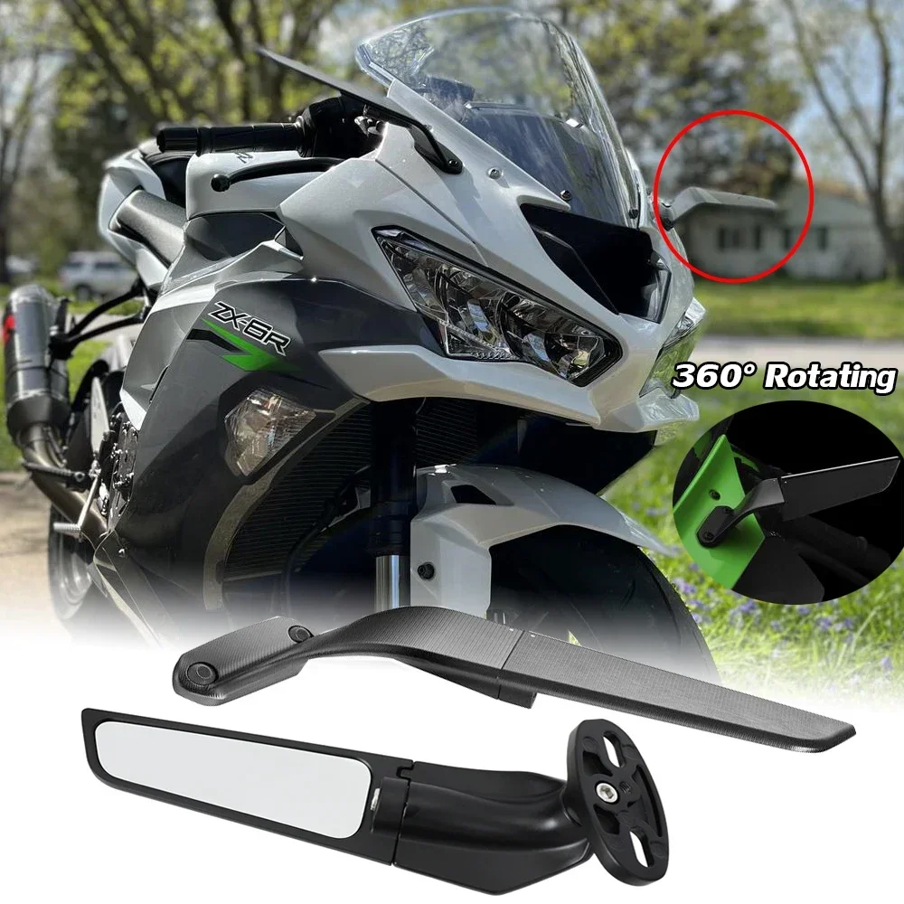 ZX6R Side Mirrors Wind Wing Adjustable Rotating Rearview Mirror for Kawasaki ZX 6R 636 ZX636 2019 2020 2021 2022 ZX-6R Winglets