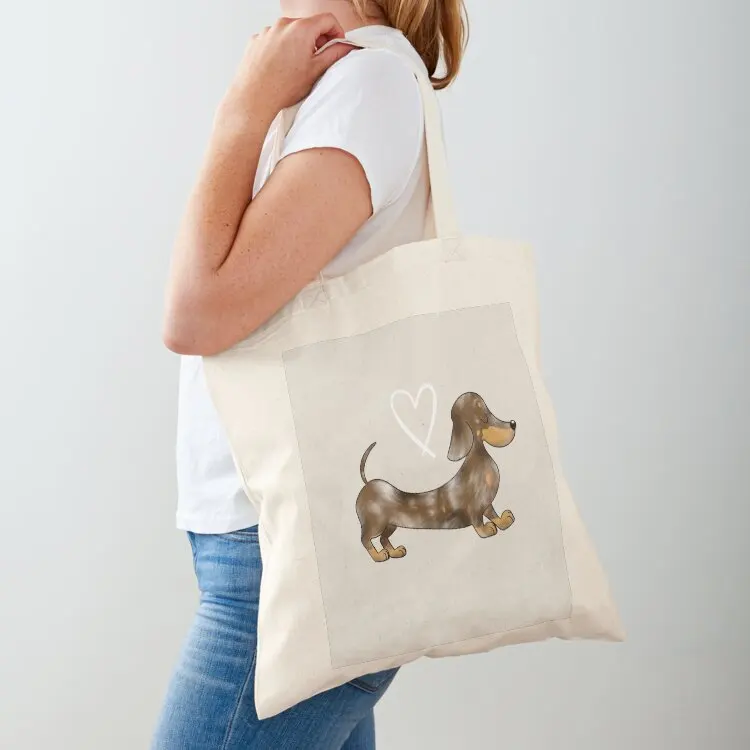 

Dachshund Chocolate and Tan Dapple Smooth Hair Sausage Dog Tote Bag Canvas great bag custom canvas bag Gift bags