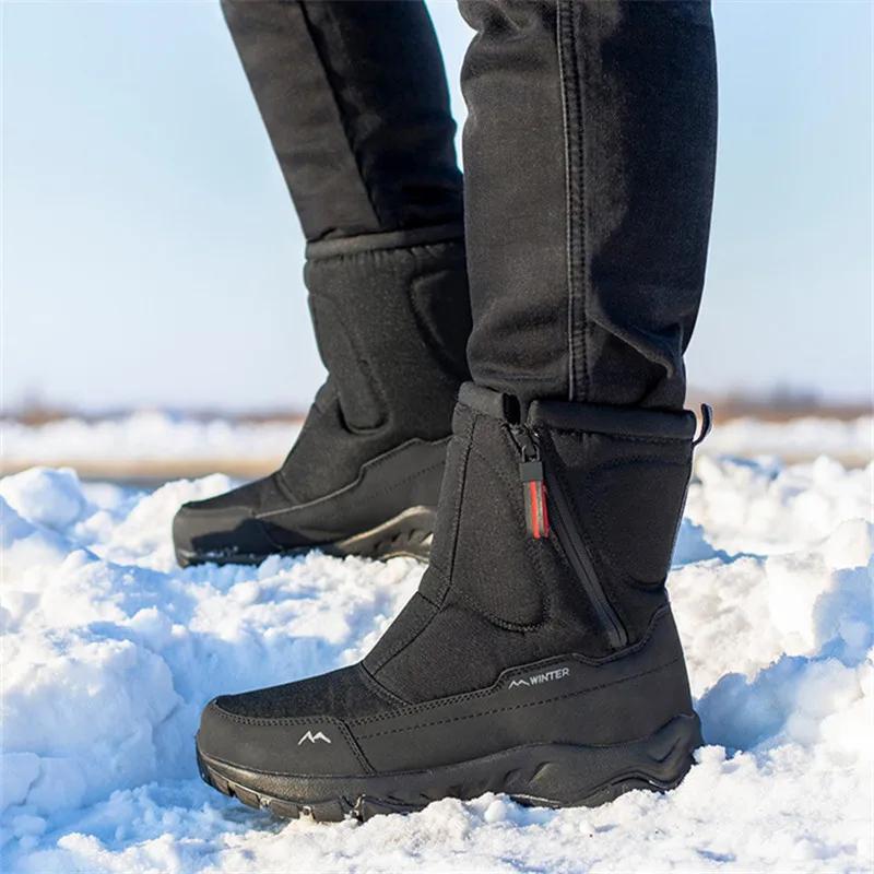 Large Size Winter Men\'s Boots Warm Plush Ankle Boots Sweat Wicking High-Top Warm Snow Boots Outdoor Sneakers Winter Men\'s Shoes