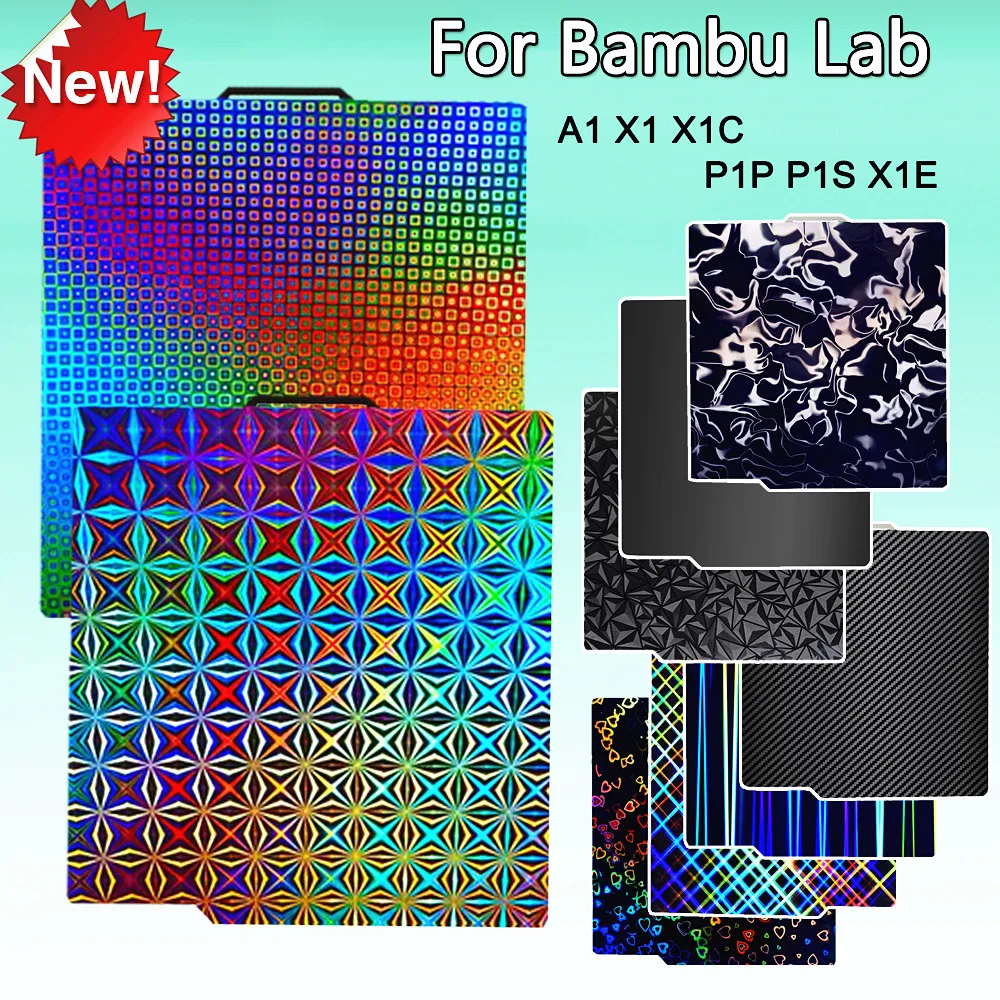 

Для Bambulab A1 P1P Bambu Lab X1C P1S Сборная пластина Bamboo X1 Карбоновая подогреваемая кровать 257x257 мм Двухсторонний лист пружинной стали PEI PEO