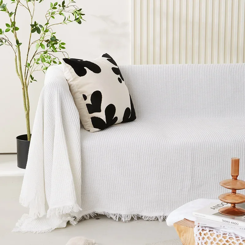 Woven Cotton Sofa Cover Blanket White Grey Sofa Towel for Living Room Furniture Decor Tapestry Couch Cover