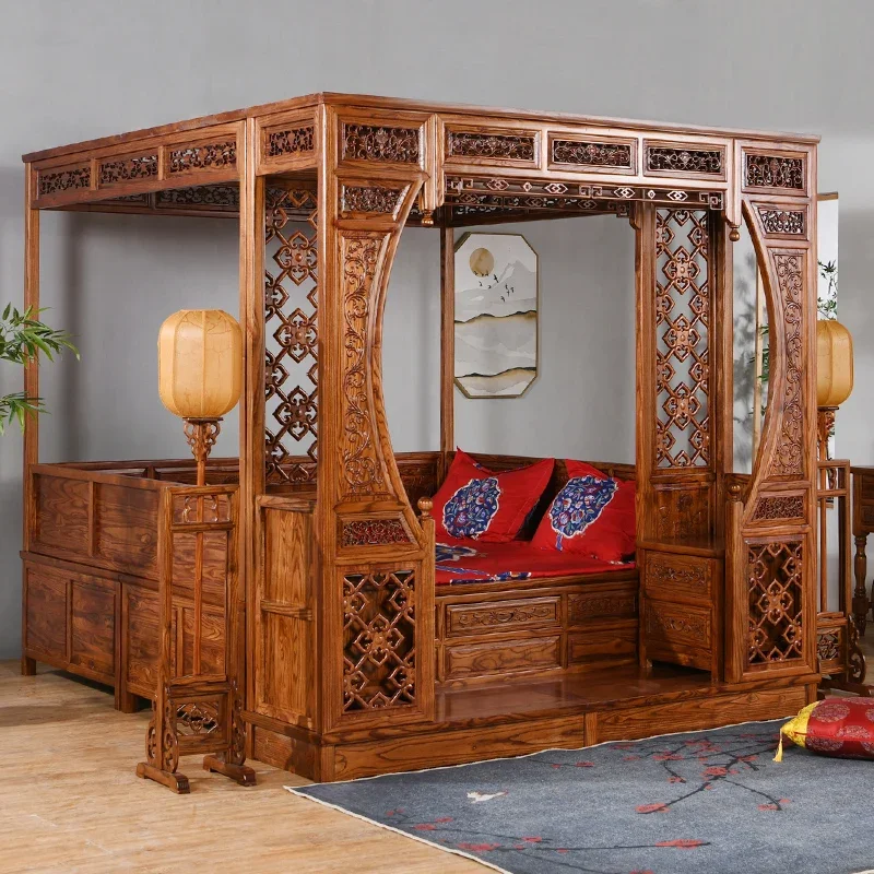 Step Bed Antique Classical Rosewood South Elm Moon Cave Double Thousand Workers Babu Bed New Chinese Style Canopy Bed