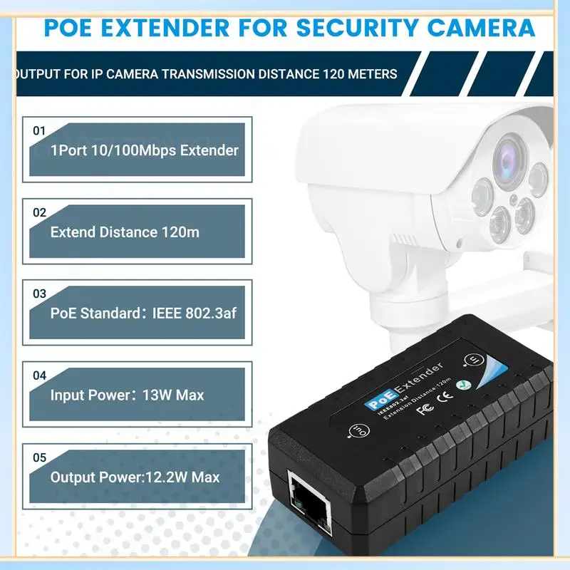 

-A60I 1 Port POE Extender 10/100Mbps With IEEE 802.3Af Standard Input / Output For IP Camera Transmission Distance 120 Meters