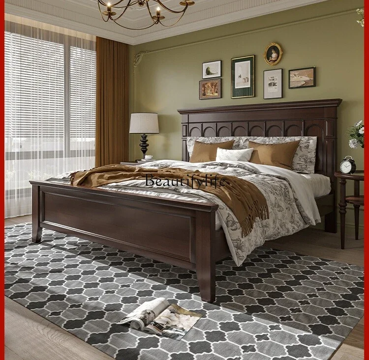 

LRetro double bed American solid wood modern minimalist new Chinese French atmosphere medieval