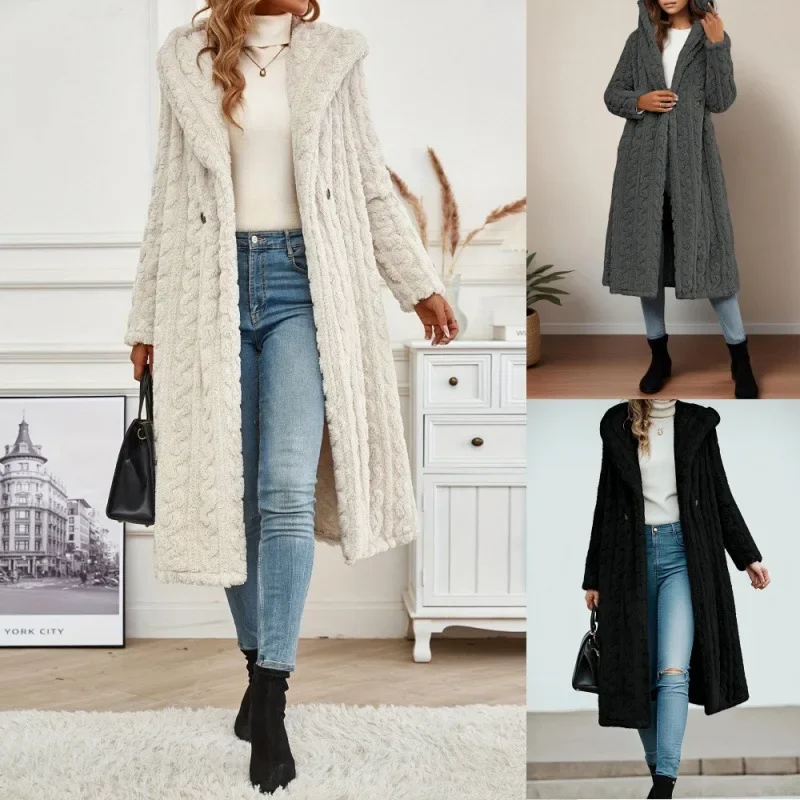 

Fashion Comfortable Regular Standard Fit Coat Women Autumn Winter Coat Jacket Long Sleeve Hooded Solid Color Button Warm Casual
