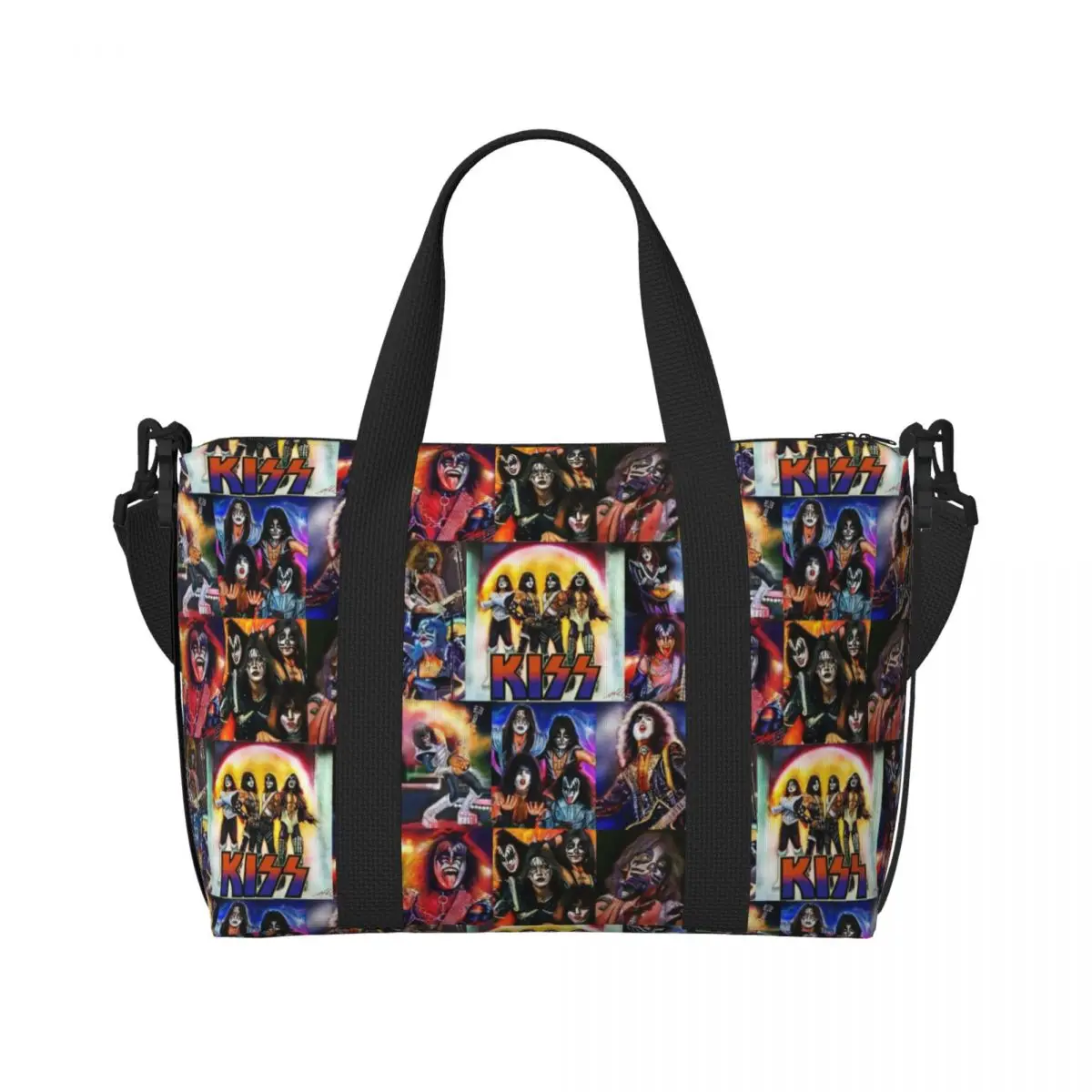 Custom KISSs Rock & Roll All Nite Party Tote Bag Women Large Capacity Heavy Metal Band Gym Beach Travel Bags