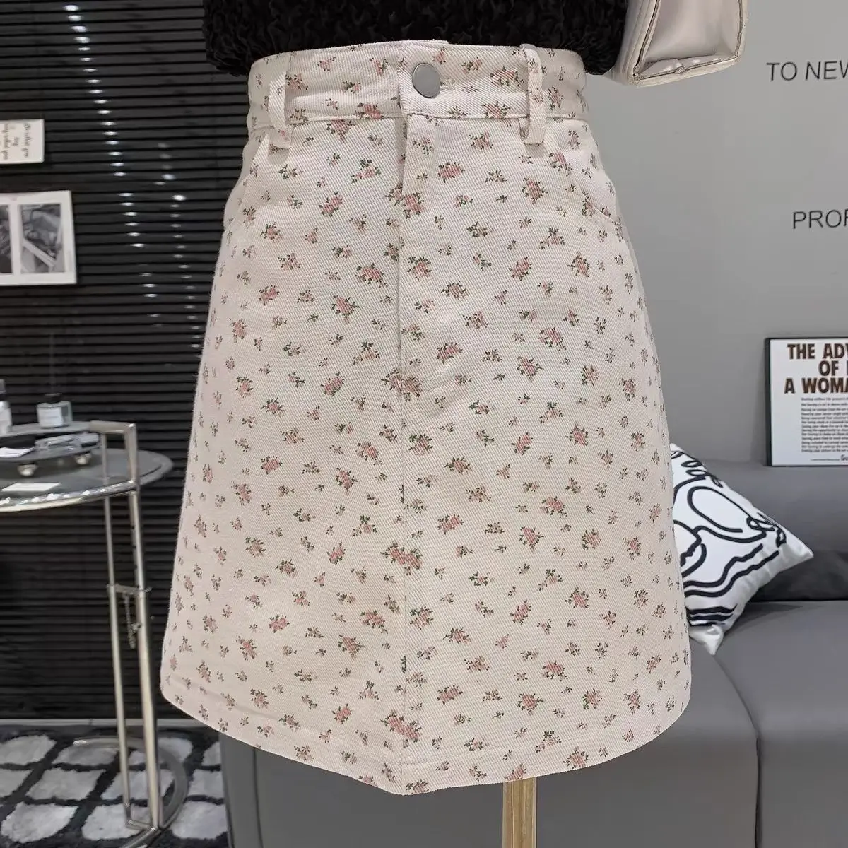 

Women's Denim Skirt Flowers Short Female Jeans Skirts High Waist Korean Style Premium Chic and Elegant Luxury Clothing Sales