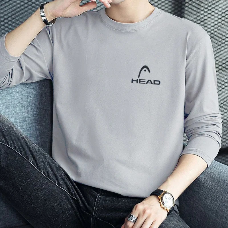 2024 HEAD Brand New Men\'s T-Shirts Long Sleeve Slim Men T-Shirt Young Man Pure Color Tops Tees Shirt O-Neck For Male Boys Tshirt