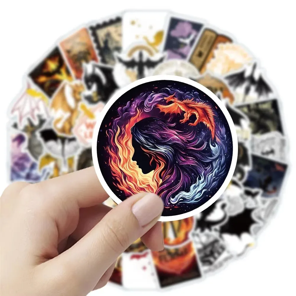 50pcs Pterosaur Cool Iron Flame Novel Fourth Wing Stickers DIY Phone Case Notebook Computer Helmet  Skateboard Bike