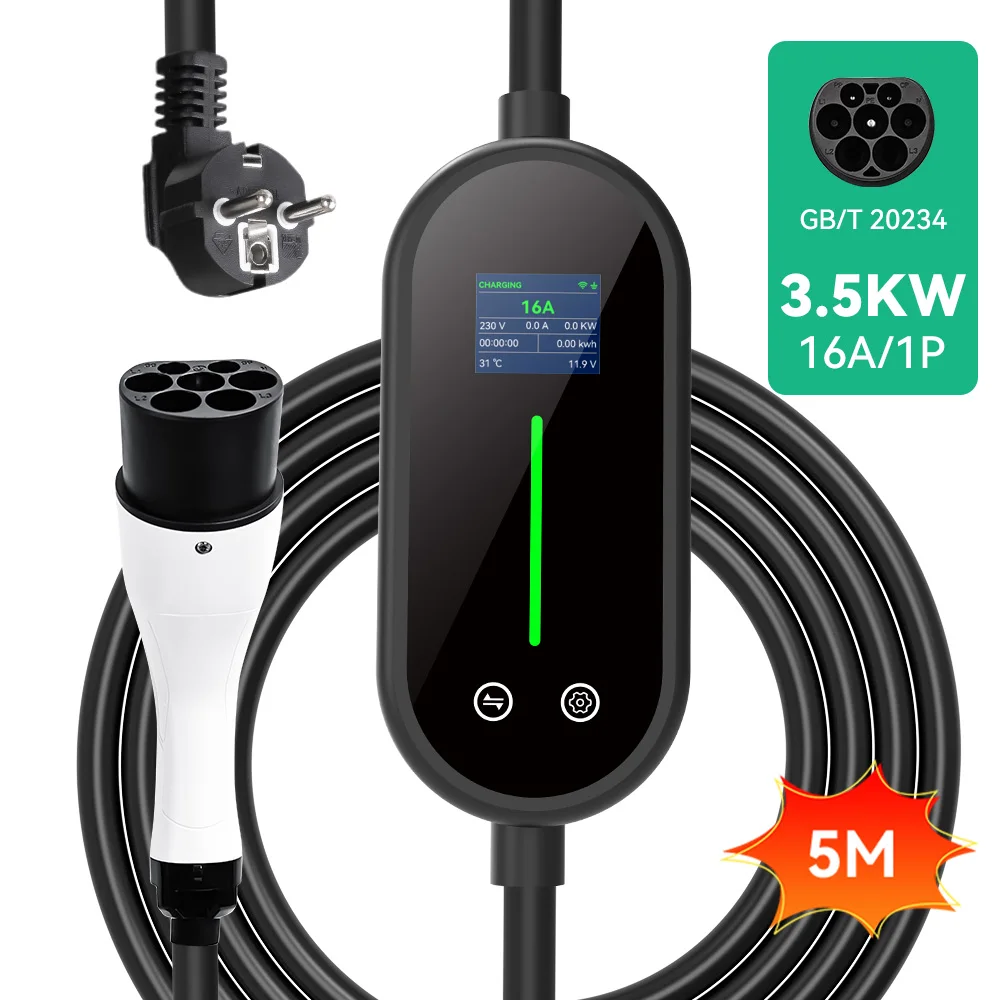 

JDMEX 3.5KW EV Charger GB/T Portable Car Charger 16A 1Phase Fast Charging APP Control EU Plug 5M Cable for Electric Vehicle