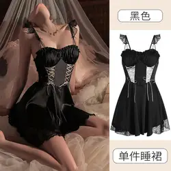 Sexy pajamas women new waist thin with cushion ice silk home suspenders nightgown ladies nightdress home wear