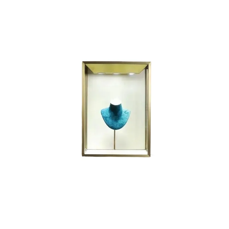 Wall mounted retail display cabinet, high transparency glass stable metal structure, durable jewelry store display cabinet