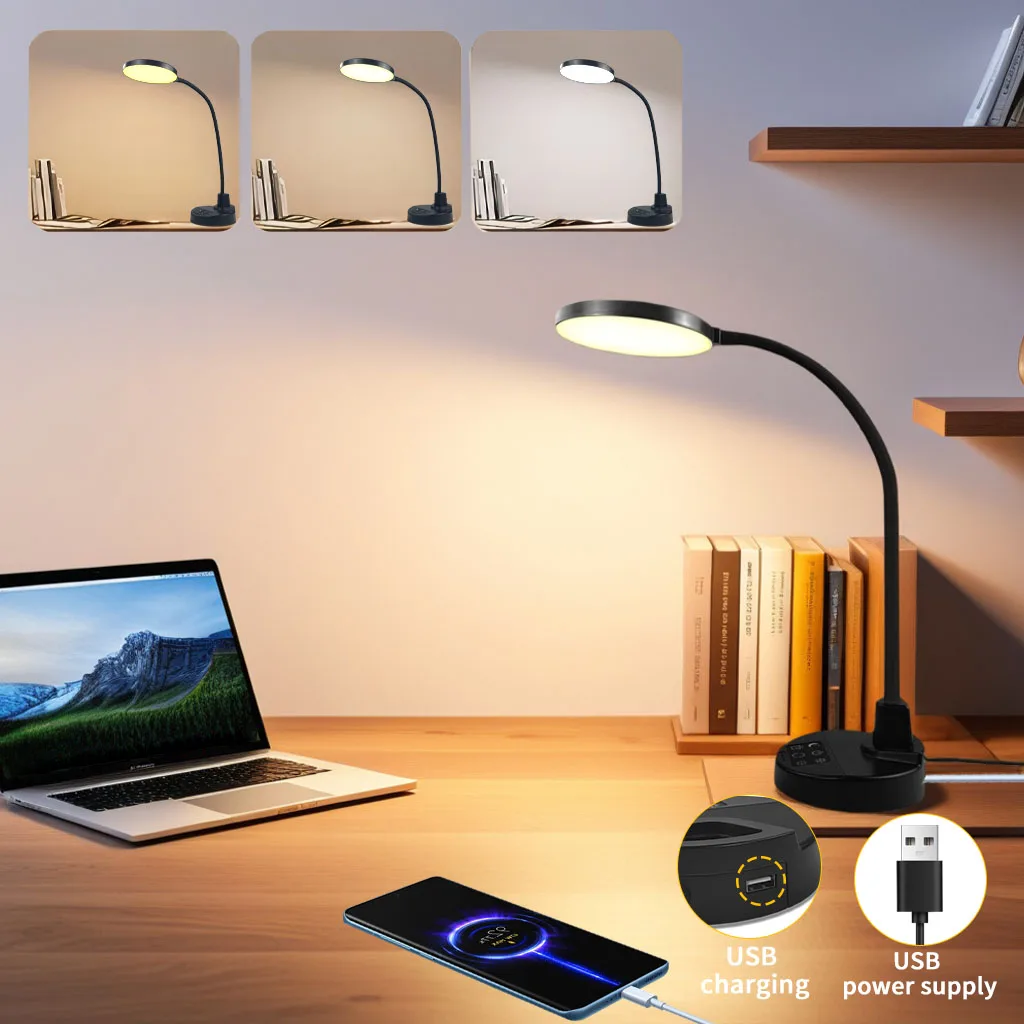 

Настольная лампа с USB-портом для зарядки, гибкая настольная лампа для ухода за глазами на гибкой стойке, таймерами и режим ночного освещения для работы, обучения, общежитии