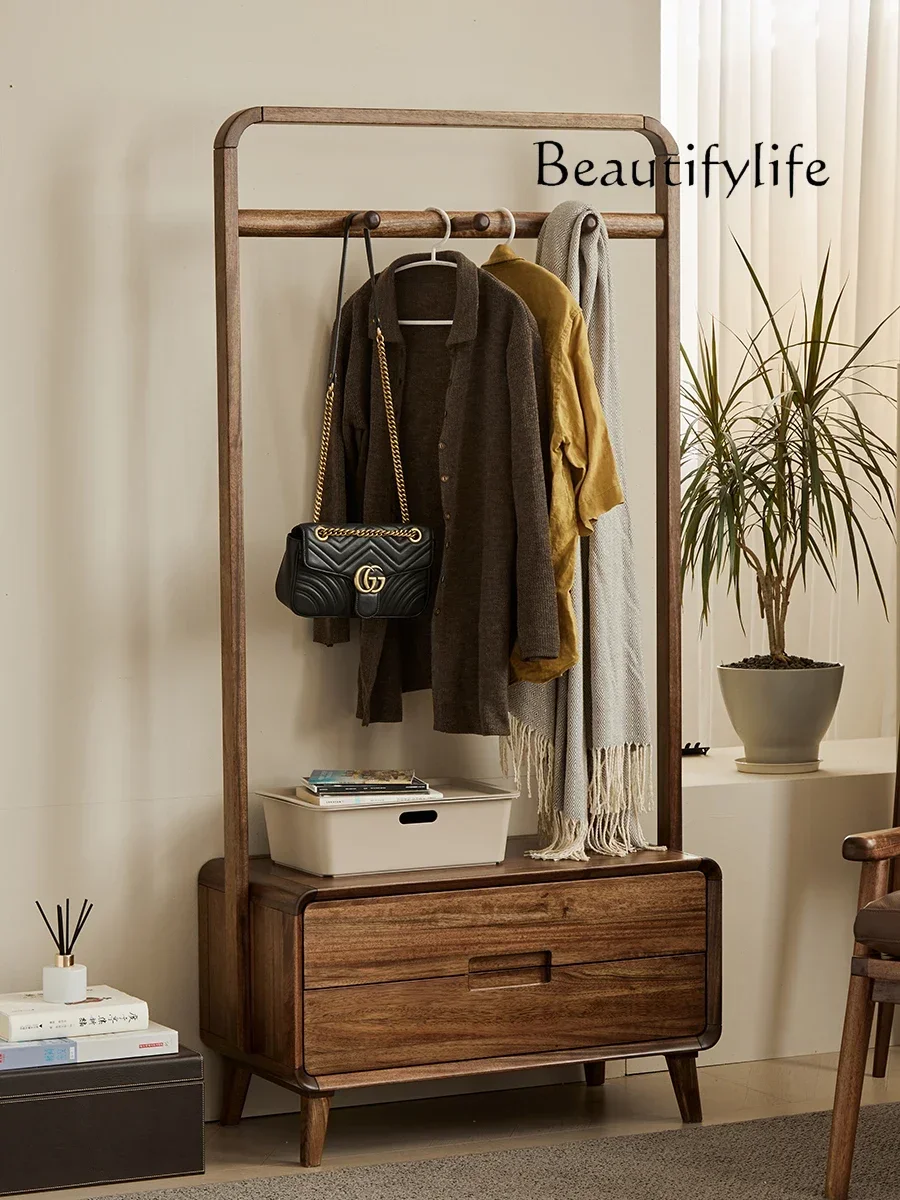 

yj9 Black walnut solid wood coat rack floor-to-ceiling home bedroom living room wooden storage cabinet Nordic