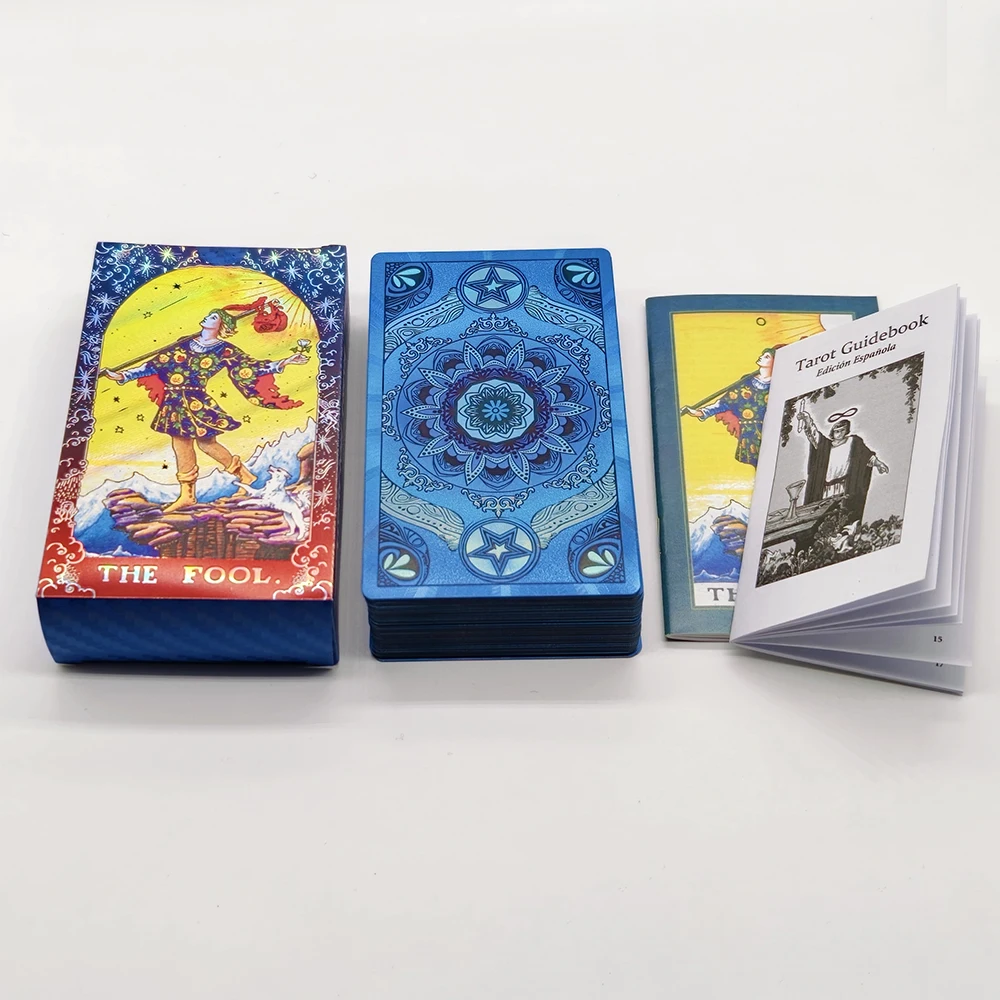 Goldfolien-Tarot Spanisch & Englisch Edition, Tarot auf Spanisch, Laser Glänzendes Majestätisches Orakel mit Zweisprachigem Begleitbuch – Detail 6