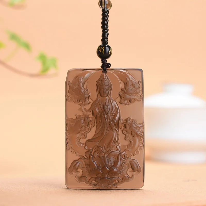 Natural Ice Seeded Obsidian Dragon Riding Avalokitesvara Pendant for Men, Safe and Popular