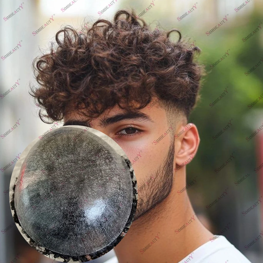 

Супер прочный 0,1 мм из искусственной кожи, вьющиеся человеческие волосы, парик для мужчин, 18 мм/20 мм/24 мм, вьющиеся стили, черные, коричневые, серые волосы, мужские парики от облысения