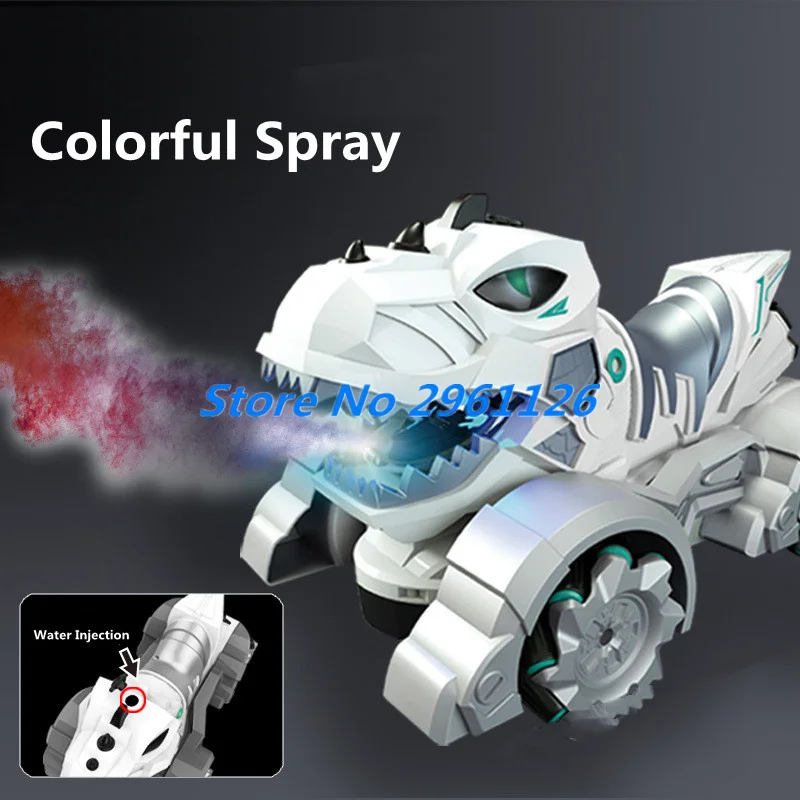 Formas de animais spray colorido carro de controle remoto 2.4G iluminação deslumbrante dublê 45 °   Escalada 360 °   Brinquedo de carro RC de dinossauro giratório