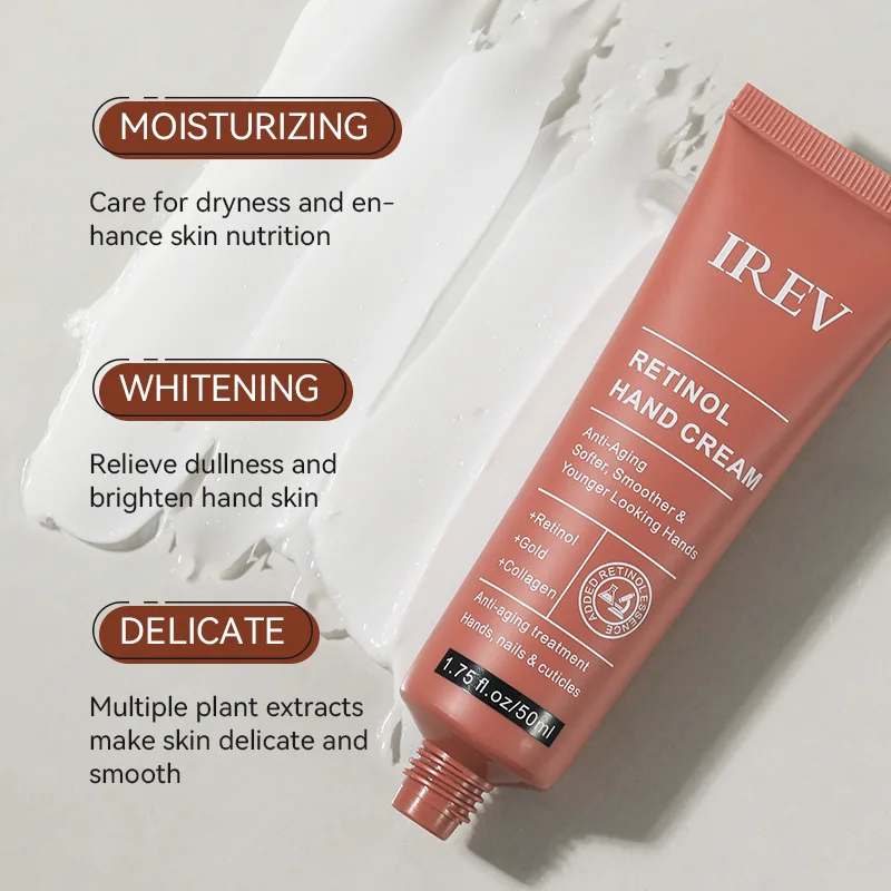 Crema de Manos irev con Retinol para Mujer, Tamaño Pequeño, Elegante, Nutritiva para Otoño/Invierno, Anti-Grietas, Hidratante